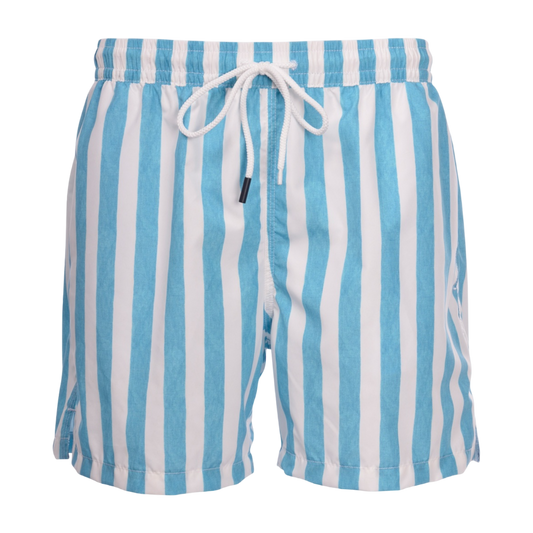 Gran Sasso Striped Swim Short - Sky / White