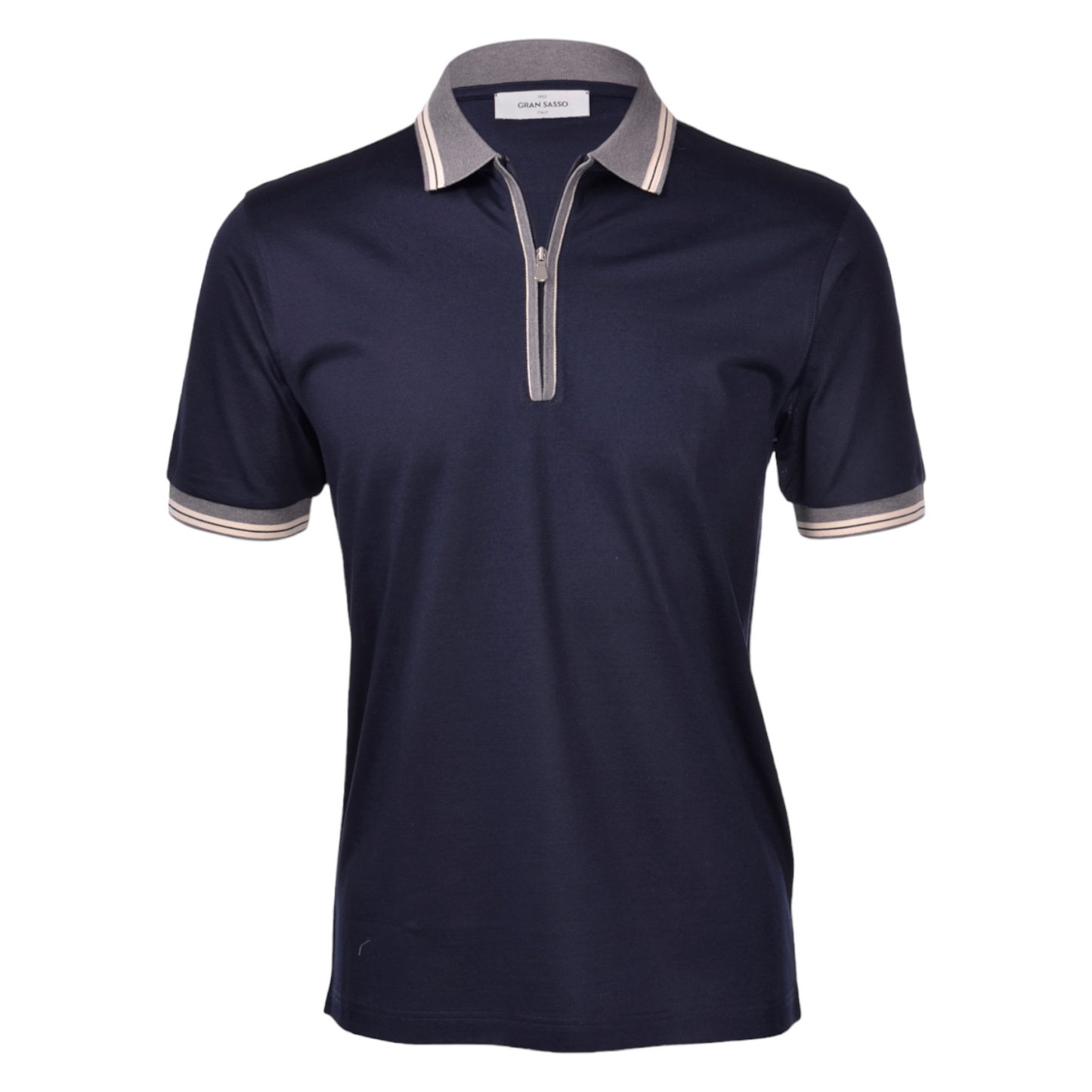 Gran Sasso Mercerized Cotton Piquet Polo - Navy / Grey