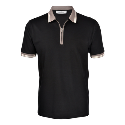 Gran Sasso Mercerized Cotton Piquet Polo - Black / Grey