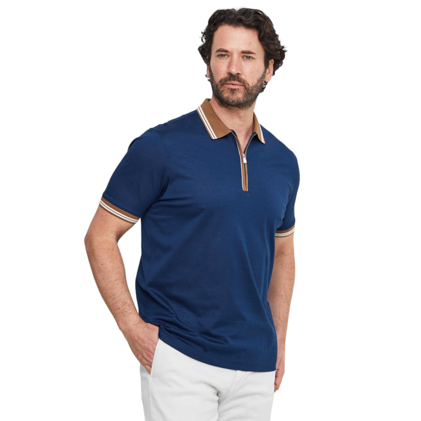 Gran Sasso Mercerized Cotton Piquet Polo - Royal / Brown