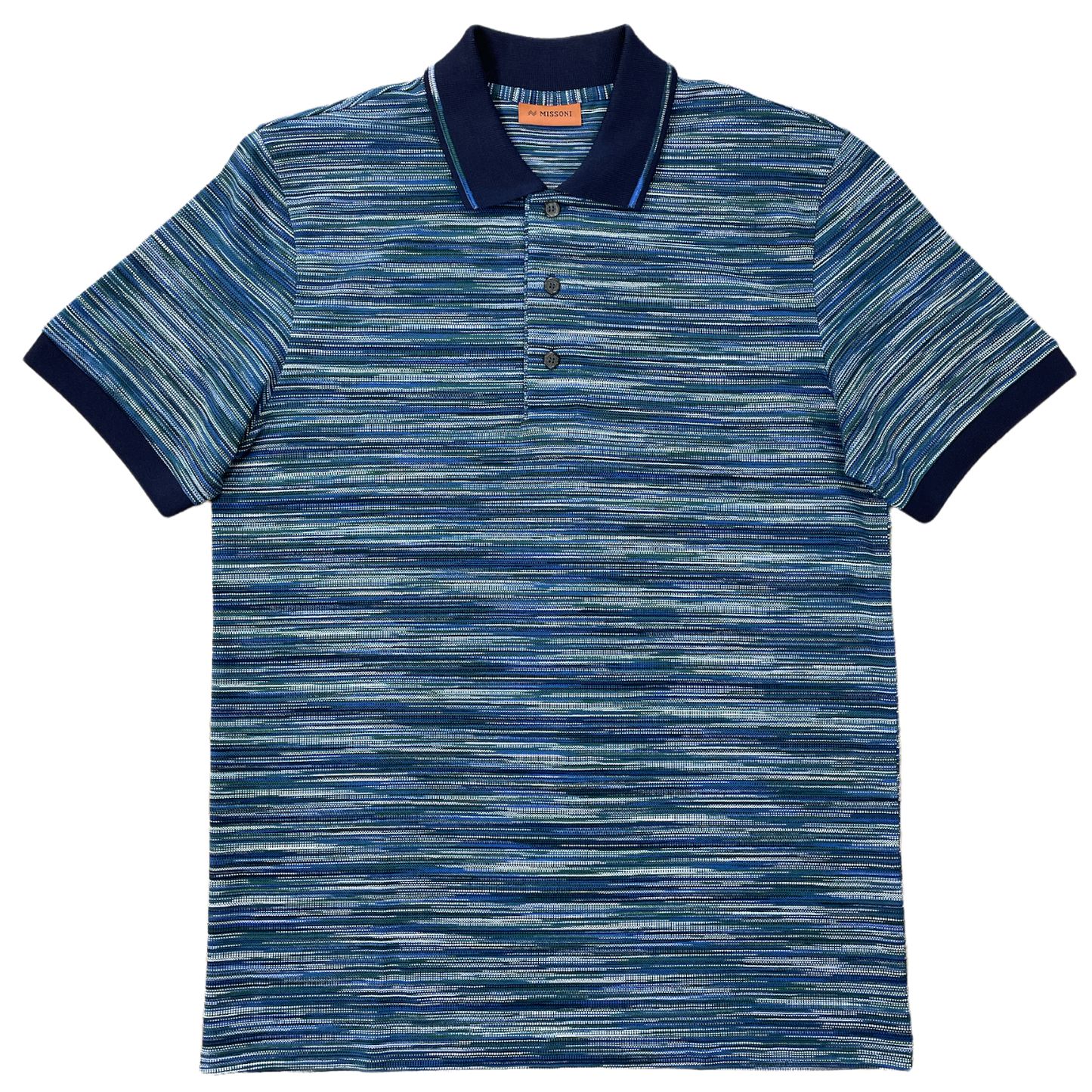 Missoni Space-Dyed Cotton Pique Polo Shirt - Blue / Green / Navy Collar