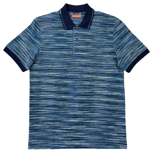 Missoni Space-Dyed Cotton Pique Polo Shirt - Blue / Green / Navy Collar