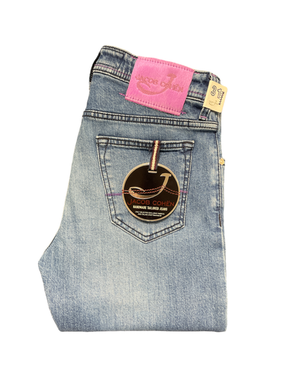 Jacob Cohen Light Denim Jean / Pink Badge